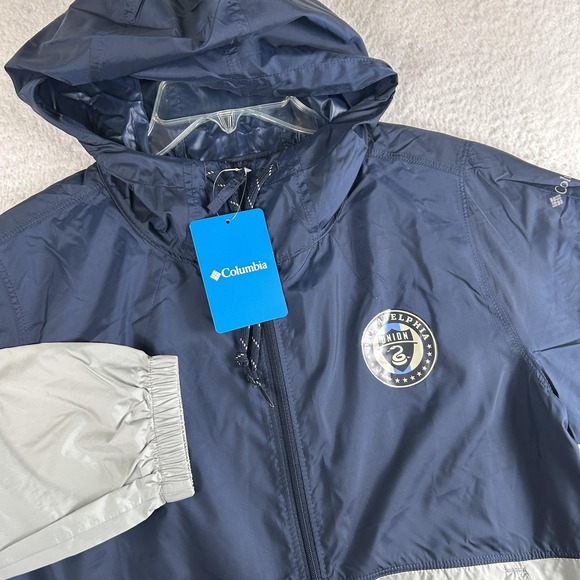 Philadelphia Union Jacket Womens Medium Blue Gray MLS Soccer Windbreaker Hooded - Picture 2 of 15